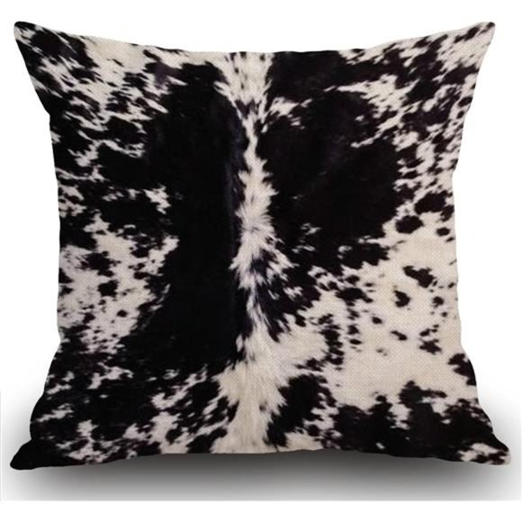 Cowhide Print Throw Pillow Cover Black&White Cow Spots Pattern Printed Farmhouse - Picture 1 of 5